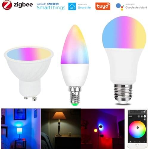 ZigBee 3.0 Tuya Smart Led Light E27 E14 GU10 RGB+W+C Lamp Bulb Voice APP Works with Smartthings Alexa Echo Hub Google Home