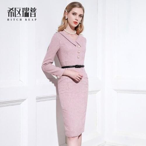 Temperament High-End Slim Skirt 2021 Spring And Autumn New Fashion Thousand Bird Check Doll Collar Dress