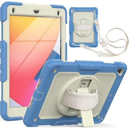 Three Layers Protective Silicone Case for iPad 9.7 2018 2017 Shockproof Cover with Shoulder Strap for iPad Air 2 Pro 9.7+Pen