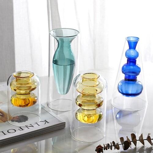 Home decoration accessories Nordic Ins Colourful Glass Transparent Vase Living Room dining table Dried Flowers Hydroponic vases