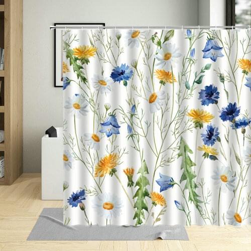Floral Plant Series Shower Curtain Set Pastoral Flower Leaves Pattern Waterproof Fabric Bathroom Curtains For Home Decor Screens