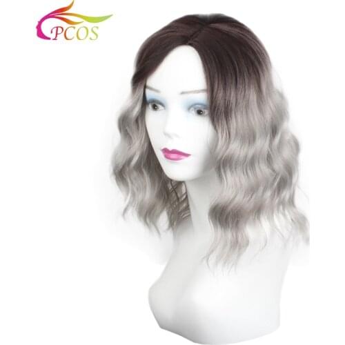Female Short Wavy Wig Black Ombre Grey Synthetic Wigs for Black Women Hair Natutal Wig for Daily Use