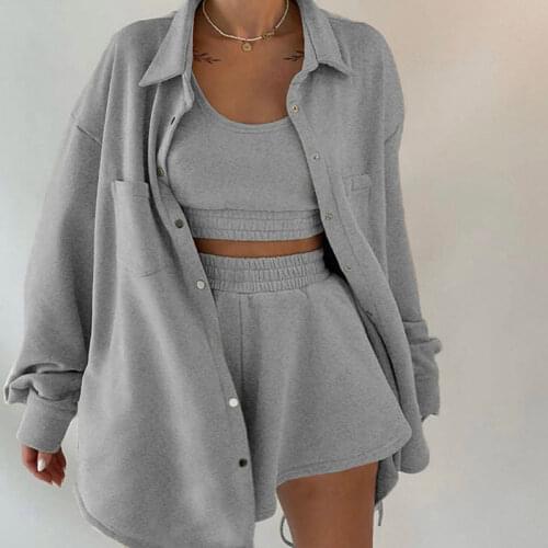Women Tracksuit Set Outfits Sporty Clothing Single Breasted Jackets Sexy Camisole Joggers Shorts 3 Piece Set Woman 2021 Autumn
