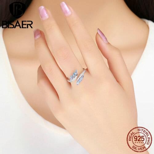 Authentic 925 Sterling Silver Crystal CZ Tree Leaves Geometric Wedding Rings Fashion Sterling Silver Jewelry Anel Making EFR005