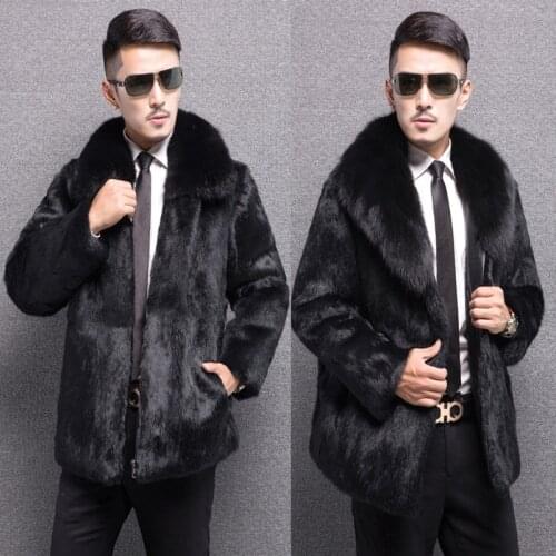 S-6XL New Winter Faux mink Coat Male Winter Clothing High Imitation Mink Fur Jacket Coat Zipper Hooded Overcoat