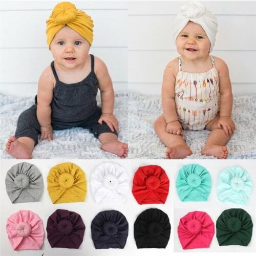 12 Colors Baby Girl Boy Turban Beanie Hat Wrap Adjustable Winter Warm Soft Cap Solid Cotton Knot Infant Caps White Pink Gray