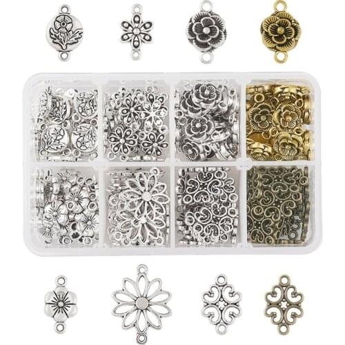 Mixed Flower Connectors for Jewelry Bracelet Making DIY Alloy Tibetan Style Charm160pcs/box