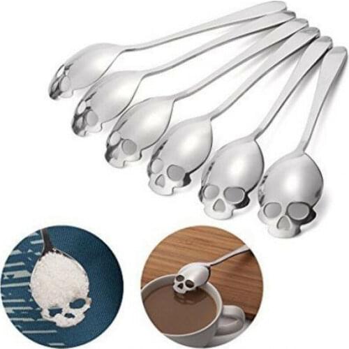 2PCS Sugar Skull Tea Spoon Stainless Steel Silverware Skeleton For Tea Coffee