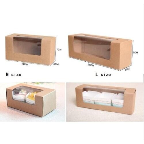 20pcs kraft paper pvc plastic window Macarons box, Kraft paper gift cookies cake packaging box,rectangle biscuits pastry box