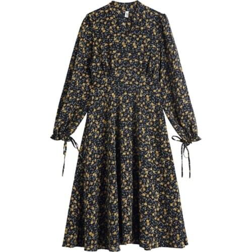 2020 New Spring Autumn Little Black Dress Street V-neck Long Sleeve Thin Floral Dress Plus Size Winter Womens Dresses m840