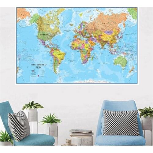 225*150cm The World Political Map Wall Art Poster Canvas Painting Non-woven Fabric Classroom Home Decor Children School Supplies
