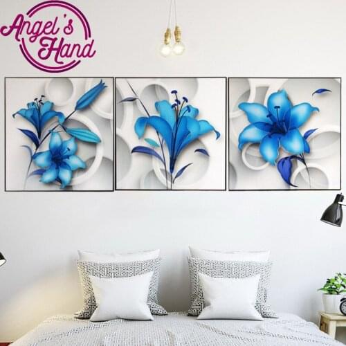 3 pcs/set,Diamond Embroidery 5D DIY Diamond Painting blue lily Flower spuare Diamond Painting Rhinestone Cross Stitch Decoration