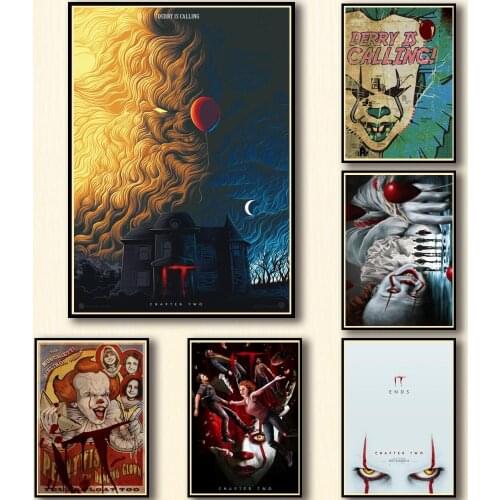 36 Designs Horror Film It Whitepaper Poster Pennywise Clown Artwork Painting Abstract Fancy Wall Sticker for Coffee House Bar