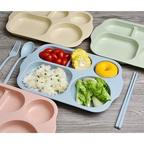 4 PCS Wheat Straw Divided Portion Plates Home Dinner Plate Feeding for Outdoor Camping Picnic BBQ Beach or Every Day Use