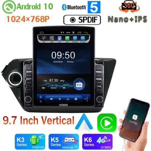 9.7" Vertical Tesla Android 10.0 4G WiFi GPS PX6 4+64G For Kia K2 RIO 3 4 2011-2016 Radio 360 Camera Car Media CarPlay Nano+IPS