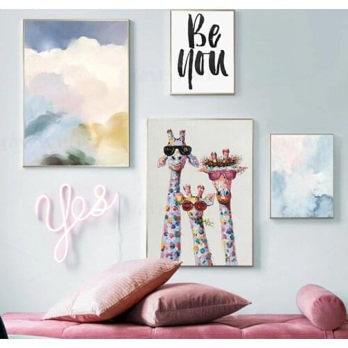 Abstract Wall Art Funny Giraffe Letters Paintings Nordic Canvas Posters and Prints for Living Room Bedroom Corridor Decoration