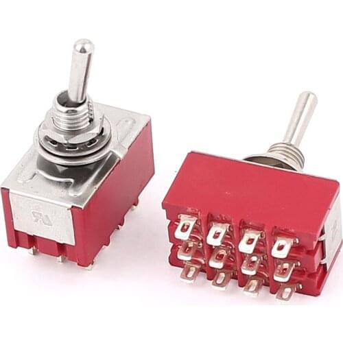 AC 250V/2A 125V/6A ON/ON 2 Position 4PDT 12 Terminals Toggle Switch Red 2Pcs