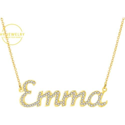 Custom Iced Out Name Necklace Personalized Zirconia Name Pendants Gold Stainless Steel Names Chain 2021 Jewelry For Women Gift