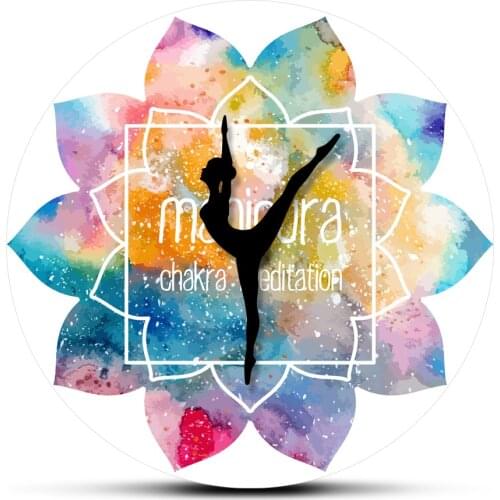 Chakra Manipura Yoga Needles Printed Wall Clock Anahata Meditation Watercolour Painting Mandala Pattern Art Wall Hanging Watch