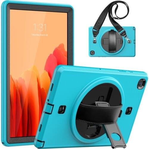 Case For Samsung Galaxy Tab A7 10.4 T500 Rotaion Hand strap Kickstand Silicone PC 3 Layer Tablet Cover & Shoulder Strap+Film+pen