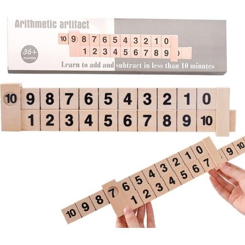 Wooden Math Arithmetic 1-10 Addition Subtract Learning Ruler Scientific Rail Design Ruler Kids Education Toys Children Gifts #20