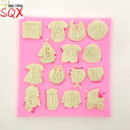 Baby Series Baby Clothes, Milk bottle, Stroller, Toys With Letters Silicone Cake Mold Chocolate Mould SQ1661