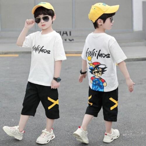 Teenage Childrens Middle School Boys Clothes Hip-Hop Dance Suits Handsome Boys Short Sleeve Suit Two Piece Sport Set 3-10 year