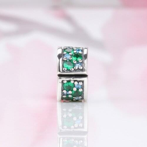 Authentic S925 Silver Positioning BuckleGreen Flashing Elegant Fixed Clip Beads Fit Original Bracelet