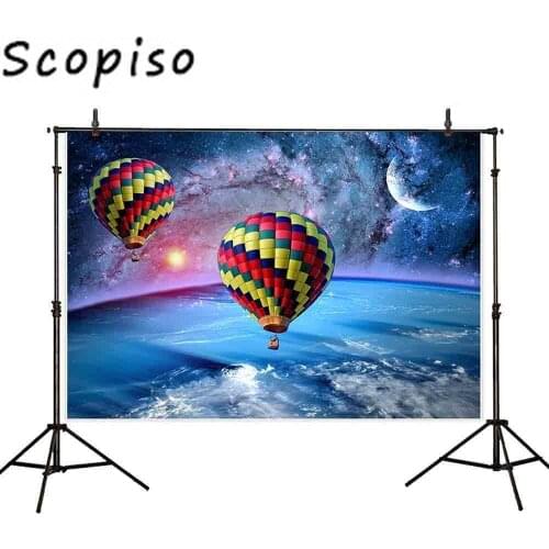 Scopiso background for photo studio Universe Space hot air balloon planet Earth dreamlike photography backdrop photocall Props