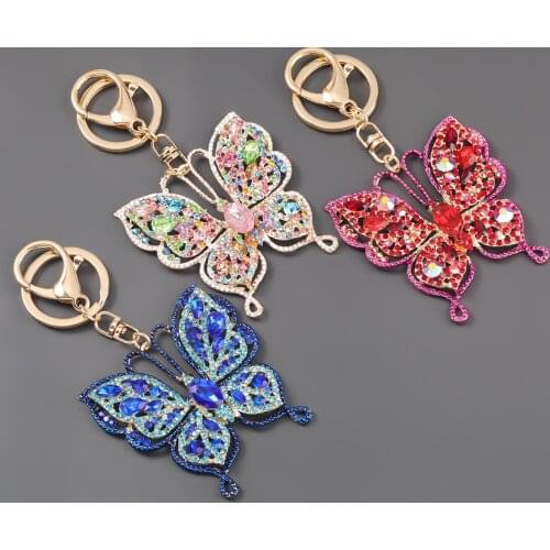 Colorful Butterfly Keychain Crystal Full Rhinestone Keyrings Alloy Key Chain For Women Car Bag Accessories Fashion Jewelry