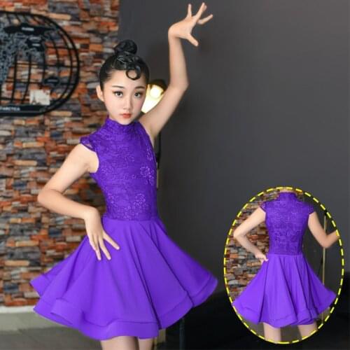 Girl Lace Long Sleeves Latin Dancewear Standard Kids Latin Competition dance Dress Children Salsa Ballroom Dancing costumes