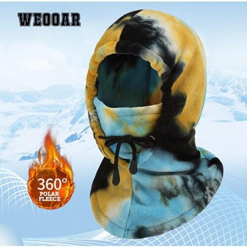 WEOOAR Polar Fleece Mens Balaclava Winter with Print Tie Dye Beanies Hats for Women Full Face Cover Ski Mask Tactical Warm Cap
