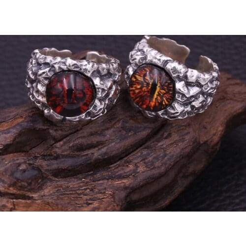 925 Sterling Silver color Cool Ghosts Eyes 2 Colors Rose Red Yellow Stone Rings for Men Vintage Gothic Ring Punk Men Jewelry