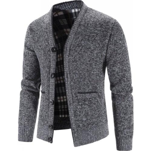 Mens Stand-up Collar Slim Fit Plus Velvet Thick Sweater Knit Sweater Plus Size Fashion Casual Jacket Mens Winter SweaterJacket