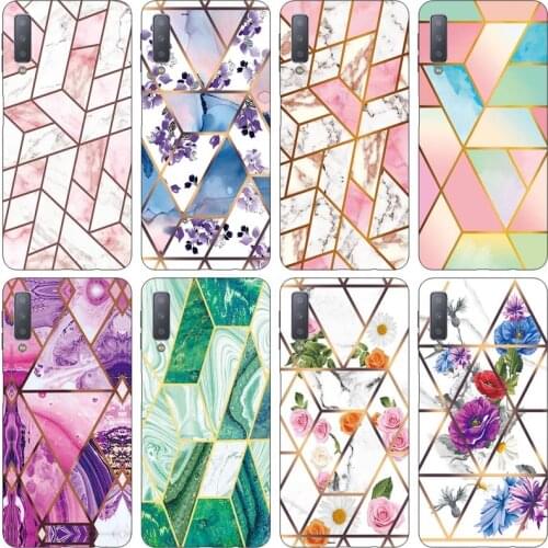 Soft Phone Case for Samsung Galaxy A7 2018 A750F A750 SM-A750F 6.0 Inch Funda Glossy Silicone Phone Back Geometric Marble Cover