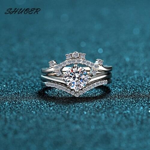 Classic 925 Sterling Silver Pass Diamond Tester Brilliant Cut 0.8 Carat D Color Moissanite Crown Triple Rings Set Women Jewelry