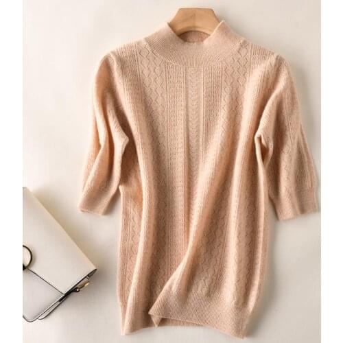 2020 NEW Womens Cashmere Wool Half-sleeve Pullover Hollow Wool Vest High Collar Short Sweater Solid Color Bottoming