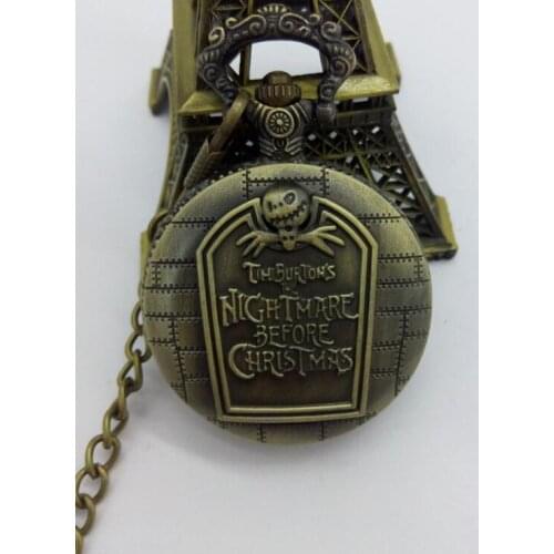 New Arrive Cartoon Movie Theme Pocket Watch The Nightmare Before Christmas Relogio De Bolso Bronze Quartz FOB chain Watches