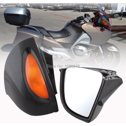 New Vivid Black Motorcycle Rear View Side Mirrors with Turn Signals Light Amber Lens For BMW R1100 R1150 RT R1100 RTP