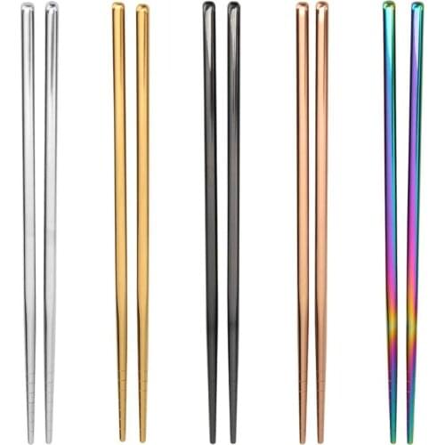 1 Pair Stainless Steel Chopsticks Non-slip Food Sticks Tableware Silver Gold Multicolor Tableware Kitchen Supplies