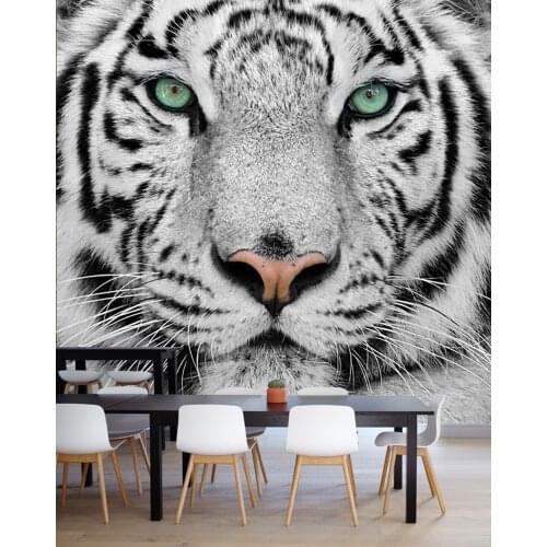 Custom Photo Wallpaper Tiger Animal Wallpapers 3D Black White Large Mural Living Room TV Backdrop 3D Wall Murals Wallpaper Roll