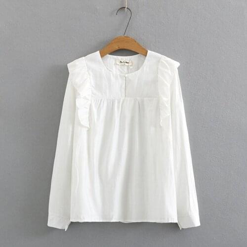 Plus Size XL-4XL Womens Blue White Blouse Long Sleeved Solid Simple Tops Large Size Elegant Blusas