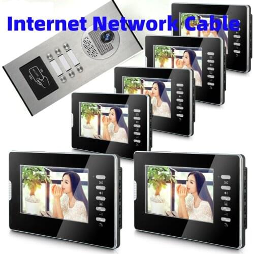 RFID Access Unlock Visual Intercom 7 Inch Monitor Video Door Phone Doorbell Intercom Kit Support 100 Meter Wired Network Cable