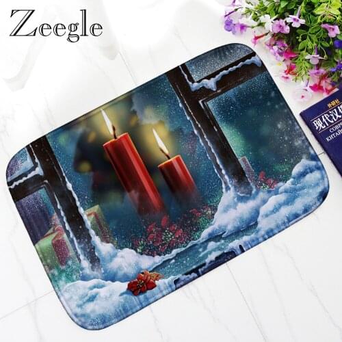 Zeegle Christmas Floor Mat Flannel Home Decoration Anti-slip Doormat Bath Soft Carpet Water Absorption Foot Rug Hallway Rug