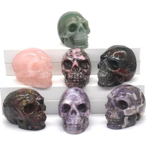 2" Crystal Skull Statues Hand Carved Figurines Sculpture Reiki Healing Stone Halloween Home Decoration Gift