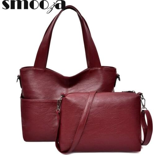 SMOOZA Hot Luxury Women Bags Designer 2 Set Women PU Leather Casusl Tote Ladies Shoulder Bags Women Retro Female Crossbody Bag