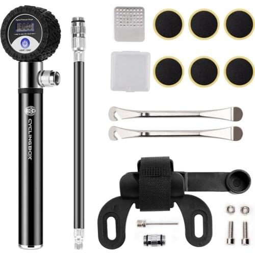 CYCLING BOX Bike Pump with Pressure Gauge 120 PSI Electric Display Bicycle Pump Kit for Mountain Road Bikes