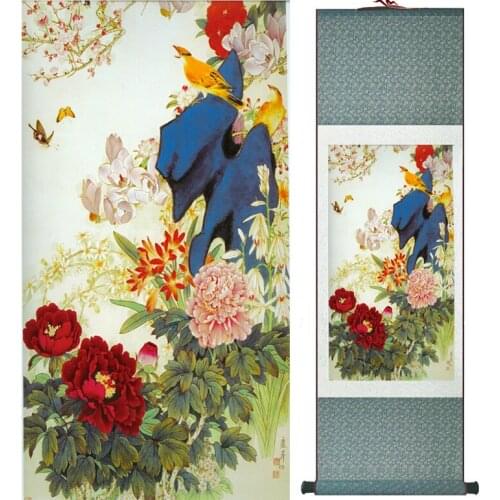 Spring Flower painting Home Office Decoration Chinese scroll painting flower art painting Mudan Printed painting