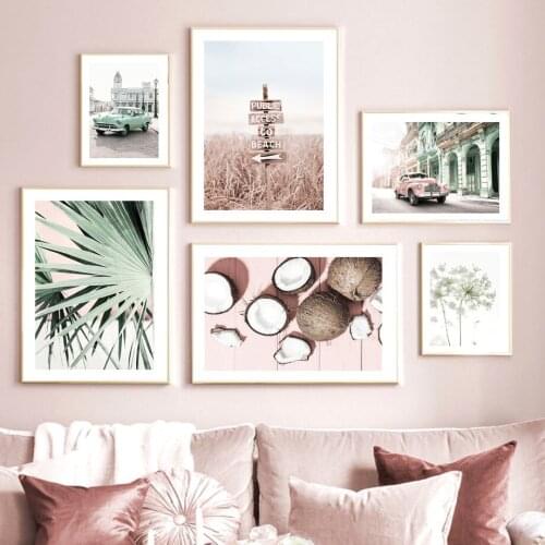 Building Palm Coconut car Dandelion Grass Wall Art Canvas Painting Nordic Posters And Prints Wall Pictures For Living Room Decor
