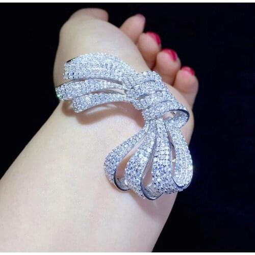New style 925 sterling silver with cubic zircon bowknot brooch high quality fine women jewelry free shipping